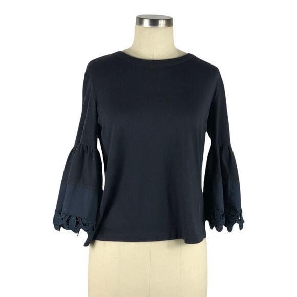 SEE BY CHLOE Ultramarine Blue Long Sleeve Embroidered Lace Trim Sleeves Size S - Picture 1 of 9